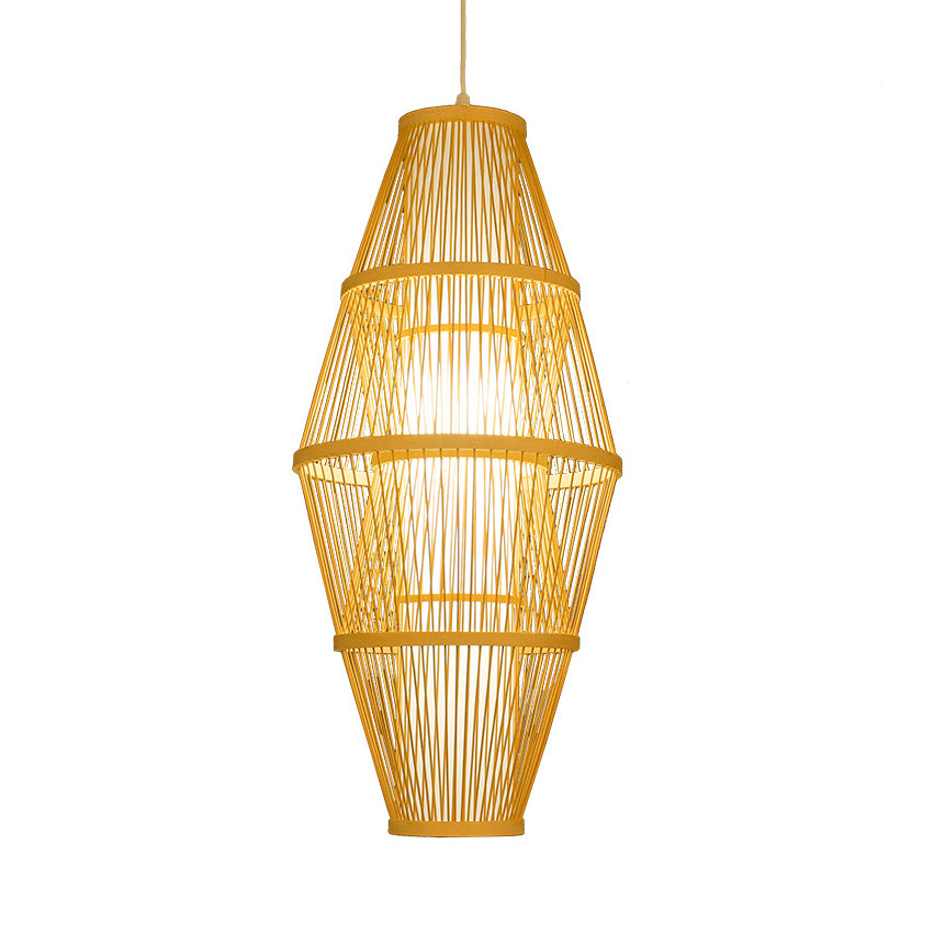 1 Head Dining Room Hanging Lamp with Woven Bamboo Shade Modern Style Beige Suspended Light Clearhalo 'Ceiling Lights' 'Pendant Lights' 'Pendants' Lighting' 121084