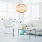 Bamboo Rounded Drum Pendant Lighting Asian Style 1 Bulb Hanging Lamp for Living Room, 16"/19.5" Wide Clearhalo 'Ceiling Lights' 'Pendant Lights' 'Pendants' Lighting' 121122