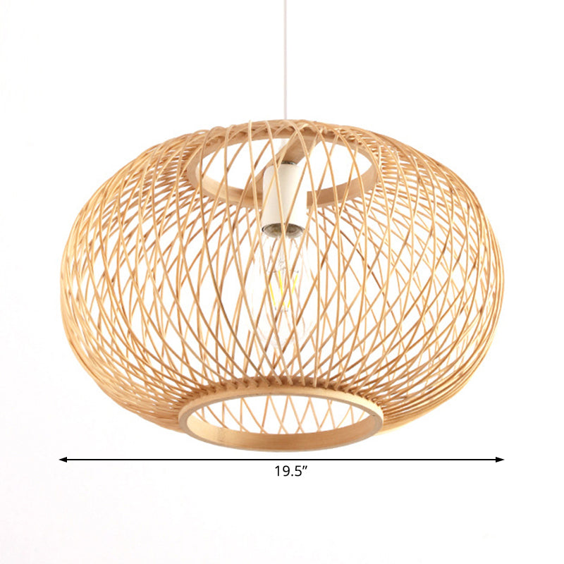 Bamboo Rounded Drum Pendant Lighting Asian Style 1 Bulb Hanging Lamp for Living Room, 16"/19.5" Wide Clearhalo 'Ceiling Lights' 'Pendant Lights' 'Pendants' Lighting' 121127