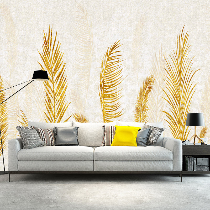 Yellow Feather Pattern Murals Wallpaper Moisture Resistant Contemporary Home Wall Decor Clearhalo 'Wall Decor' 'Wall Mural' 1211503