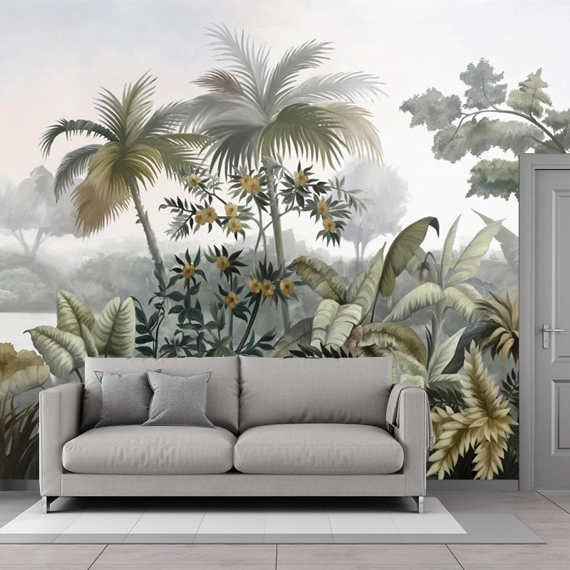 Tropical Plant Island Wall Mural Decal Green Water Resistant Wall Art for Living Room Green Clearhalo 'Wall Decor' 'Wall Mural' 1211514