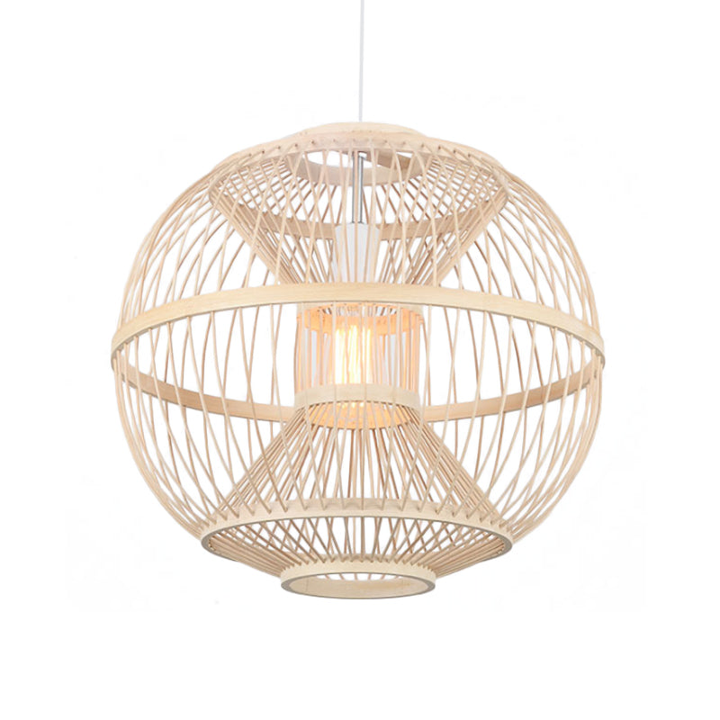 Ball Shade Dining Room Hanging Lighting Bamboo 1 Bulb Modernist Style Ceiling Light Fixture in Beige Clearhalo 'Ceiling Lights' 'Pendant Lights' 'Pendants' Lighting' 121153