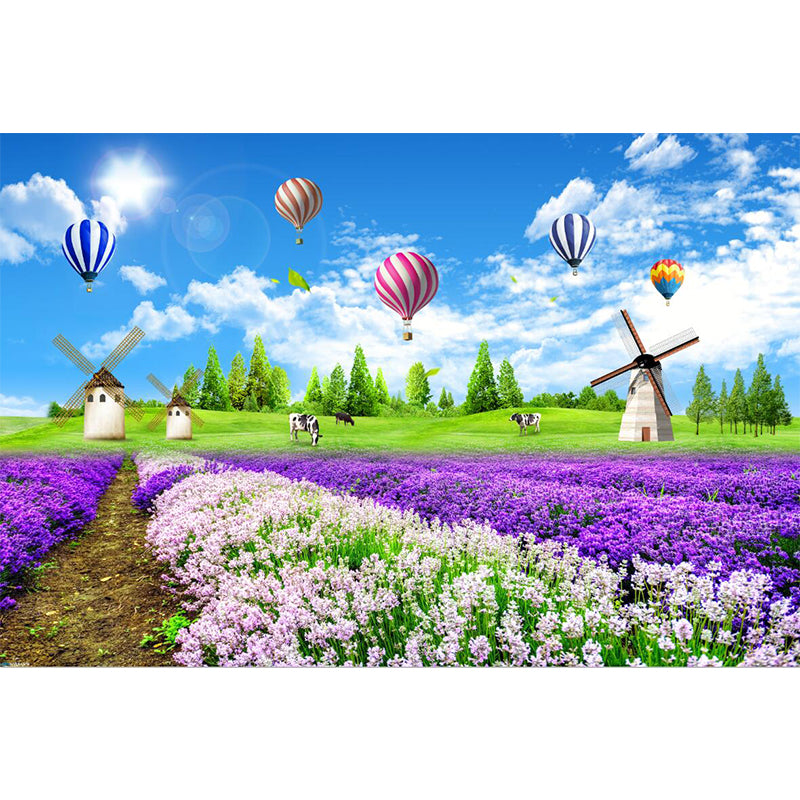 Whole Lavender Field Wall Murals Modern Enchanting Scenery Wall Art in Purple-Blue Clearhalo 'Wall Decor' 'Wall Mural' 1211546