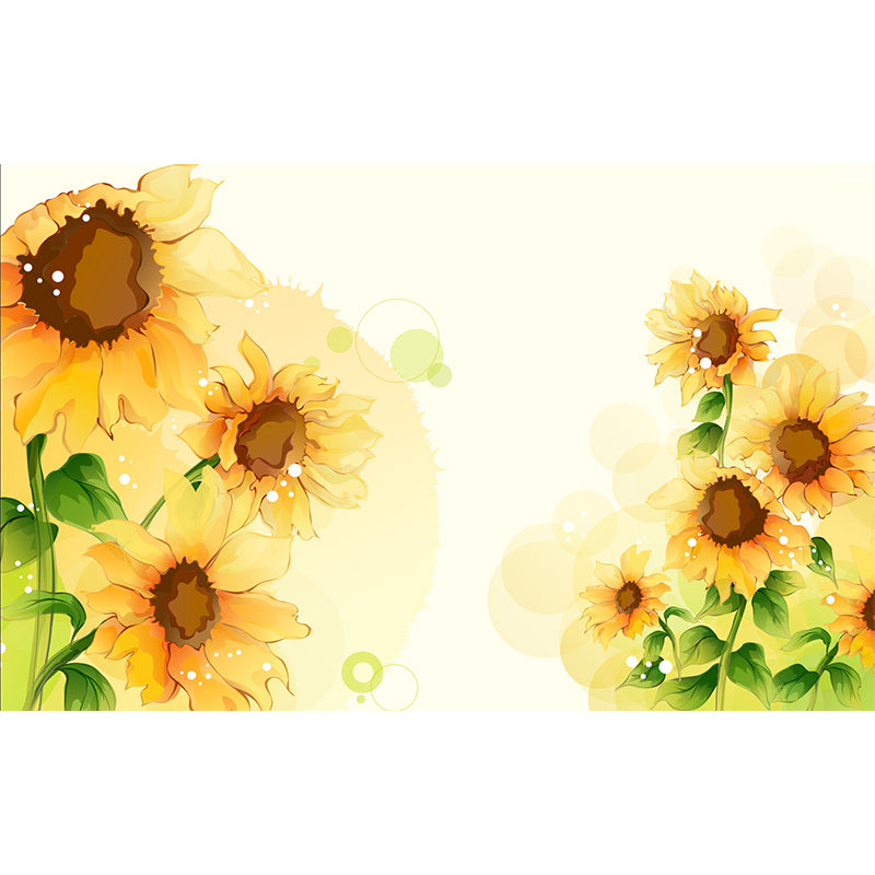 Sunflower Drawing Mural Wallpaper Yellow-Green Contemporary Wall Art for Bedroom Clearhalo 'Wall Decor' 'Wall Mural' 1211647