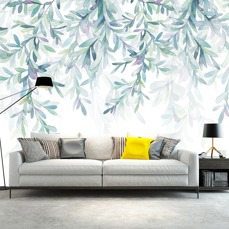 Willow Branch Wall Covering Murals Blue-White Modern Wall Decoration for Bedroom Blue-White Clearhalo 'Wall Decor' 'Wall Mural' 1211661