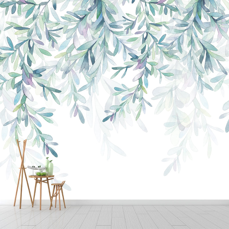 Willow Branch Wall Covering Murals Blue-White Modern Wall Decoration for Bedroom Clearhalo 'Wall Decor' 'Wall Mural' 1211663