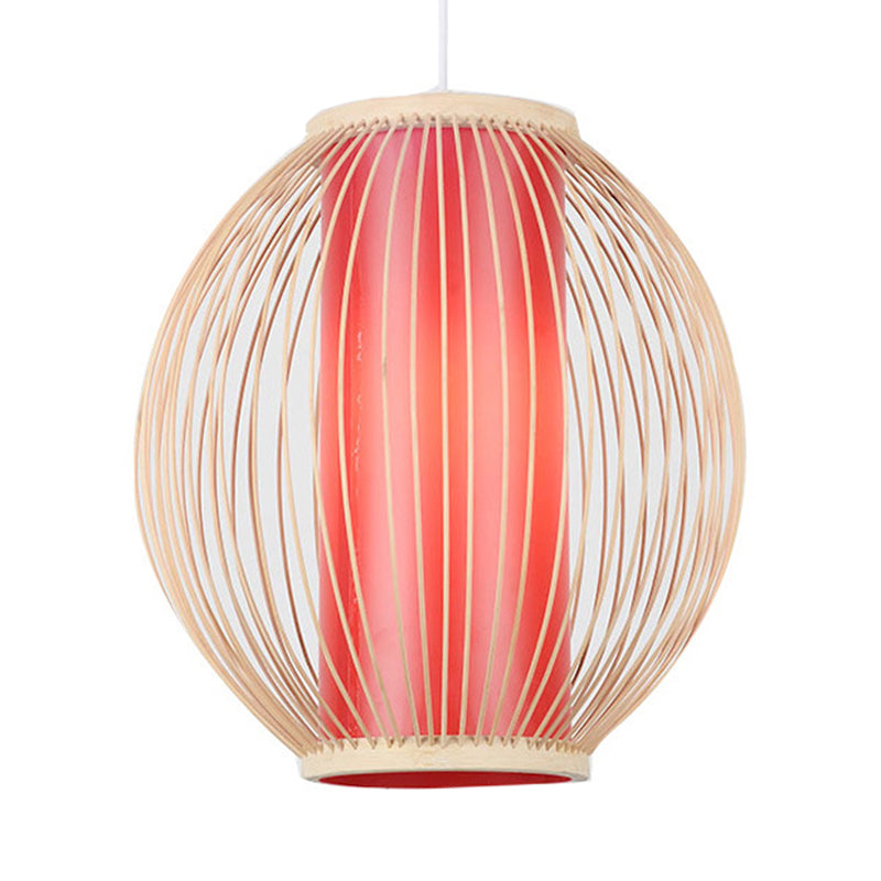 Global Kitchen Hanging Light Fixture Bamboo 1 Light Chinese Style Suspension Lamp with Inner Red Cylinder Shade Clearhalo 'Ceiling Lights' 'Modern Pendants' 'Modern' 'Pendant Lights' 'Pendants' Lighting' 121184