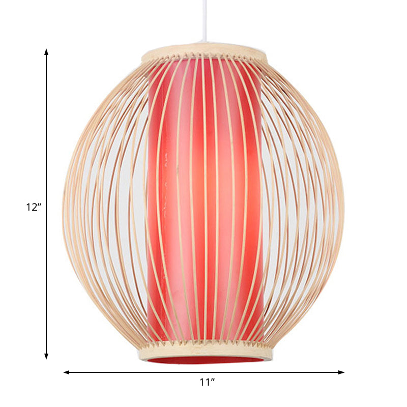 Global Kitchen Hanging Light Fixture Bamboo 1 Light Chinese Style Suspension Lamp with Inner Red Cylinder Shade Clearhalo 'Ceiling Lights' 'Modern Pendants' 'Modern' 'Pendant Lights' 'Pendants' Lighting' 121185