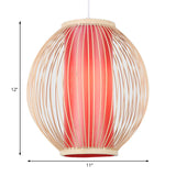 Global Kitchen Hanging Light Fixture Bamboo 1 Light Chinese Style Suspension Lamp with Inner Red Cylinder Shade Clearhalo 'Ceiling Lights' 'Modern Pendants' 'Modern' 'Pendant Lights' 'Pendants' Lighting' 121185