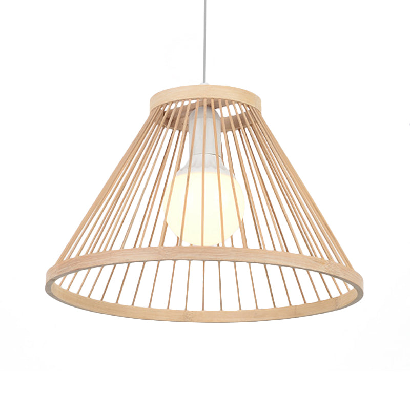 Bamboo Conical Shade Pendant Light Fixture Modern Style 1 Bulb Beige Suspension Lamp for Living Room Clearhalo 'Ceiling Lights' 'Pendant Lights' 'Pendants' Lighting' 121199