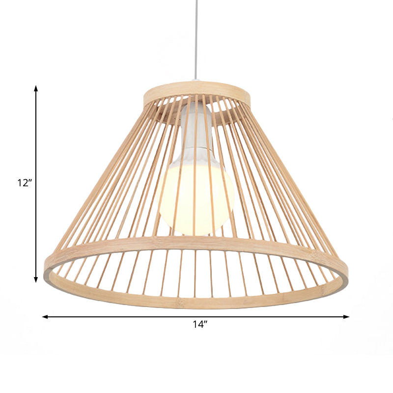 Bamboo Conical Shade Pendant Light Fixture Modern Style 1 Bulb Beige Suspension Lamp for Living Room Clearhalo 'Ceiling Lights' 'Pendant Lights' 'Pendants' Lighting' 121200