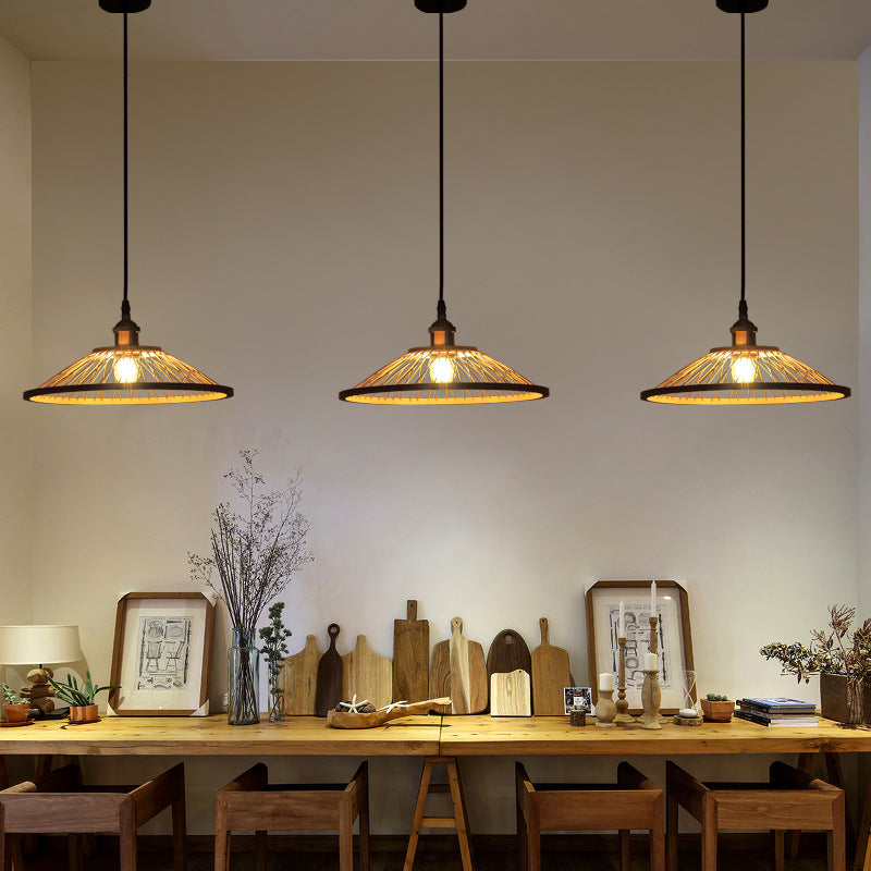 Asian Stylish Dome/Saucer Pendant Hanging Lamp Bamboo 1 Head Ceiling Light in Beige for Dining Room Beige Saucer Clearhalo 'Ceiling Lights' 'Pendant Lights' 'Pendants' Lighting' 121206_1cda688d-a48e-43a7-b553-c79cf67dd6dc