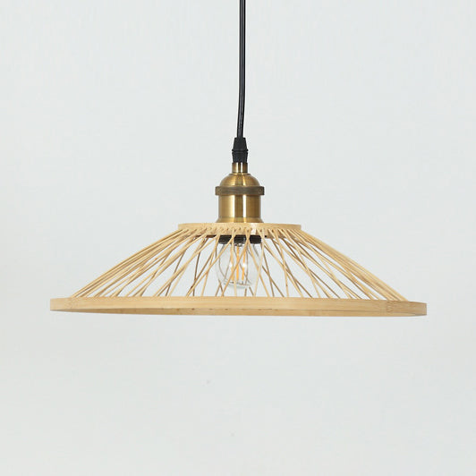 Asian Stylish Dome/Saucer Pendant Hanging Lamp Bamboo 1 Head Ceiling Light in Beige for Dining Room Clearhalo 'Ceiling Lights' 'Pendant Lights' 'Pendants' Lighting' 121209