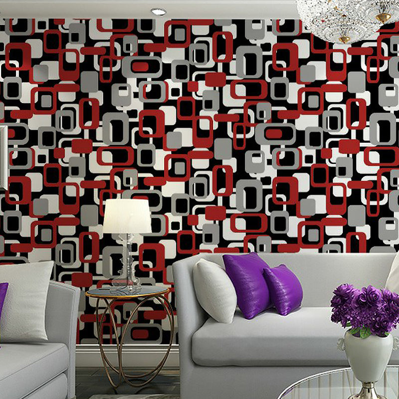 Color-Block Square Wallpaper Roll Mid-Century Moisture Resistant Living Room Wall Decor Red Clearhalo 'Wall Decor' 'Wallpaper' 1212111