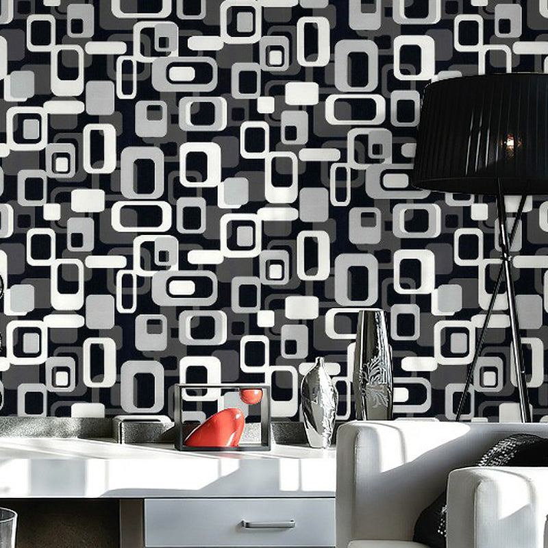 Color-Block Square Wallpaper Roll Mid-Century Moisture Resistant Living Room Wall Decor Black Clearhalo 'Wall Decor' 'Wallpaper' 1212114