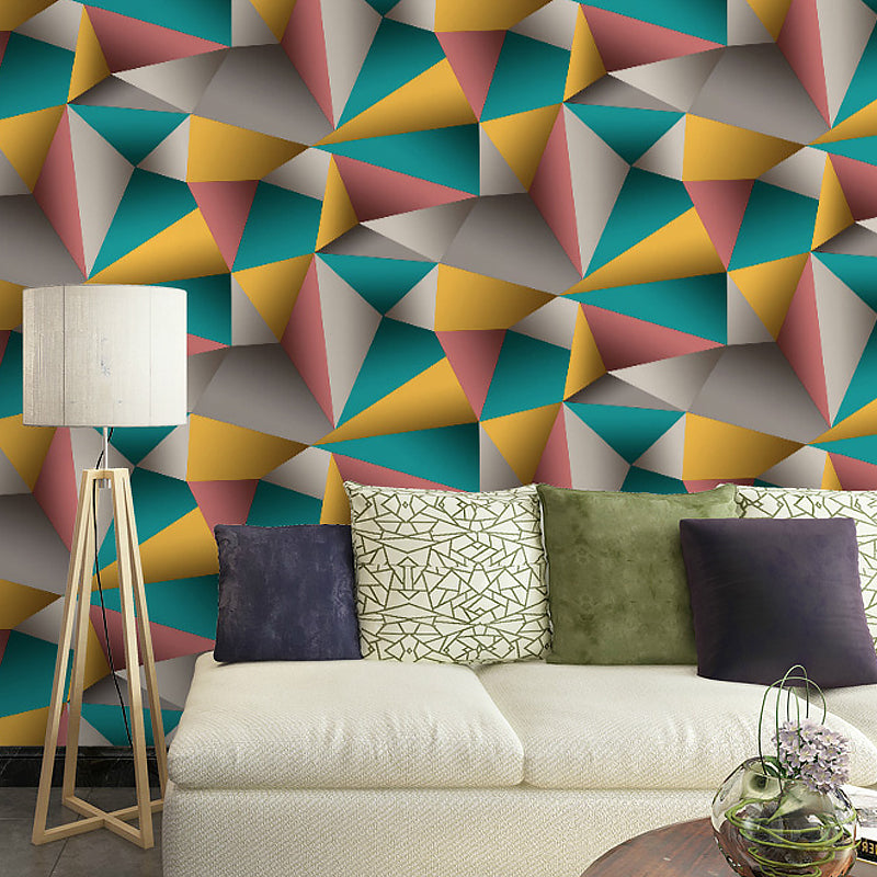 57.1-sq ft Geometry Wallpaper Modern 3D Triangle Pattern Wall Decoration in Dark Color Blue-Yellow Clearhalo 'Wall Decor' 'Wallpaper' 1212141