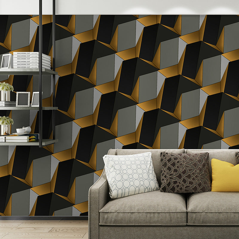 3D Effect Geometric Wallpaper Roll Mid-Century Non-Pasted Living Room Wall Decor Yellow Clearhalo 'Wall Decor' 'Wallpaper' 1212178