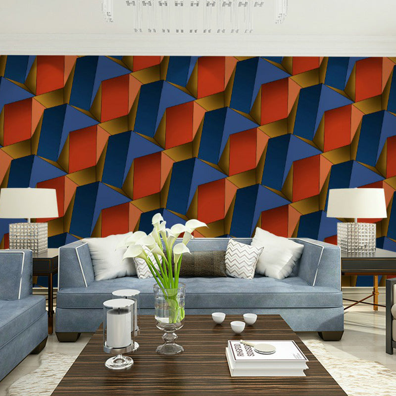 3D Effect Geometric Wallpaper Roll Mid-Century Non-Pasted Living Room Wall Decor Blue Clearhalo 'Wall Decor' 'Wallpaper' 1212183