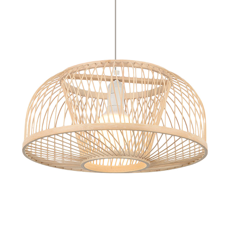 Beige Domed Hanging Ceiling Light Asian Style 1 Head Bamboo Pendant Lighting for Living Room Clearhalo 'Ceiling Lights' 'Pendant Lights' 'Pendants' Lighting' 121221