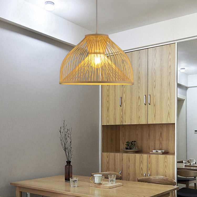 Asian Stylish 1 Light Ceiling Fixture with Bamboo Shade Beige Pear-Shaped Pendent Lamp for Dining Room Beige Clearhalo 'Ceiling Lights' 'Pendant Lights' 'Pendants' Lighting' 121224_a56023d4-b530-4708-a387-a320ef40452e