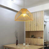 Asian Stylish 1 Light Ceiling Fixture with Bamboo Shade Beige Pear-Shaped Pendent Lamp for Dining Room Clearhalo 'Ceiling Lights' 'Pendant Lights' 'Pendants' Lighting' 121224