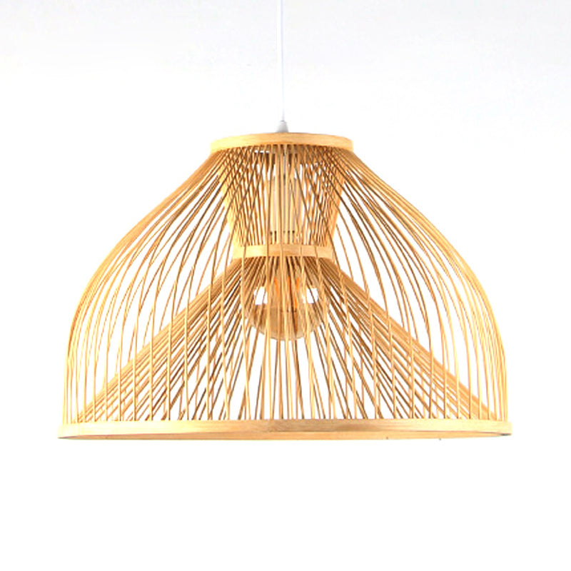 Asian Stylish 1 Light Ceiling Fixture with Bamboo Shade Beige Pear-Shaped Pendent Lamp for Dining Room Clearhalo 'Ceiling Lights' 'Pendant Lights' 'Pendants' Lighting' 121226