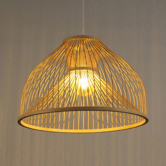 Asian Stylish 1 Light Ceiling Fixture with Bamboo Shade Beige Pear-Shaped Pendent Lamp for Dining Room Clearhalo 'Ceiling Lights' 'Pendant Lights' 'Pendants' Lighting' 121227