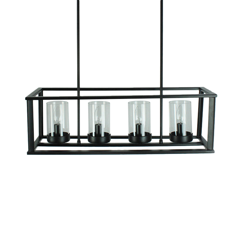 Rectangle Cage Clear Glass Hanging Pendant Retro Industrial 4/5-Light Kitchen Island Light Fixture Clearhalo 'Ceiling Lights' 'Chandeliers' 'Glass shade' 'Glass' 'Island Lights' Lighting' 1212468