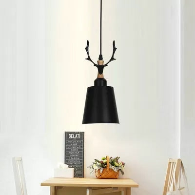 Macaron Style Bucket Hanging Light with Antlers 1 Light Metal Pendant Light for Balcony Foyer Clearhalo 'Ceiling Lights' 'Pendant Lights' 'Pendants' Lighting' 121257