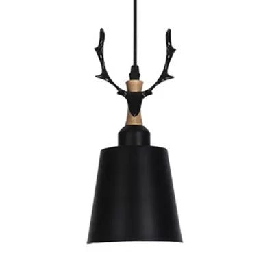 Macaron Style Bucket Hanging Light with Antlers 1 Light Metal Pendant Light for Balcony Foyer Clearhalo 'Ceiling Lights' 'Pendant Lights' 'Pendants' Lighting' 121258