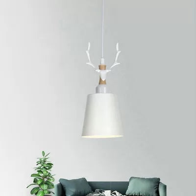 Macaron Style Bucket Hanging Light with Antlers 1 Light Metal Pendant Light for Balcony Foyer Clearhalo 'Ceiling Lights' 'Pendant Lights' 'Pendants' Lighting' 121259