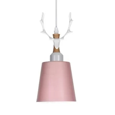 Macaron Style Bucket Hanging Light with Antlers 1 Light Metal Pendant Light for Balcony Foyer Clearhalo 'Ceiling Lights' 'Pendant Lights' 'Pendants' Lighting' 121262