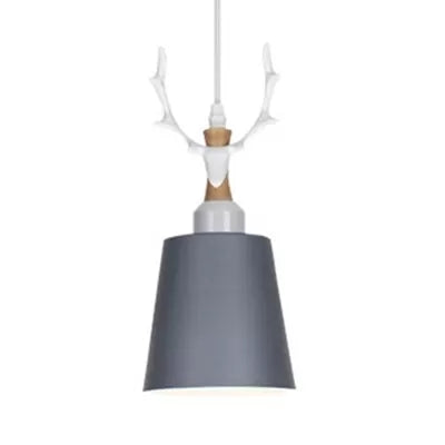 Macaron Style Bucket Hanging Light with Antlers 1 Light Metal Pendant Light for Balcony Foyer Grey Clearhalo 'Ceiling Lights' 'Pendant Lights' 'Pendants' Lighting' 121265_f5de8757-d759-4a30-a1fc-d7cdc7ea870b