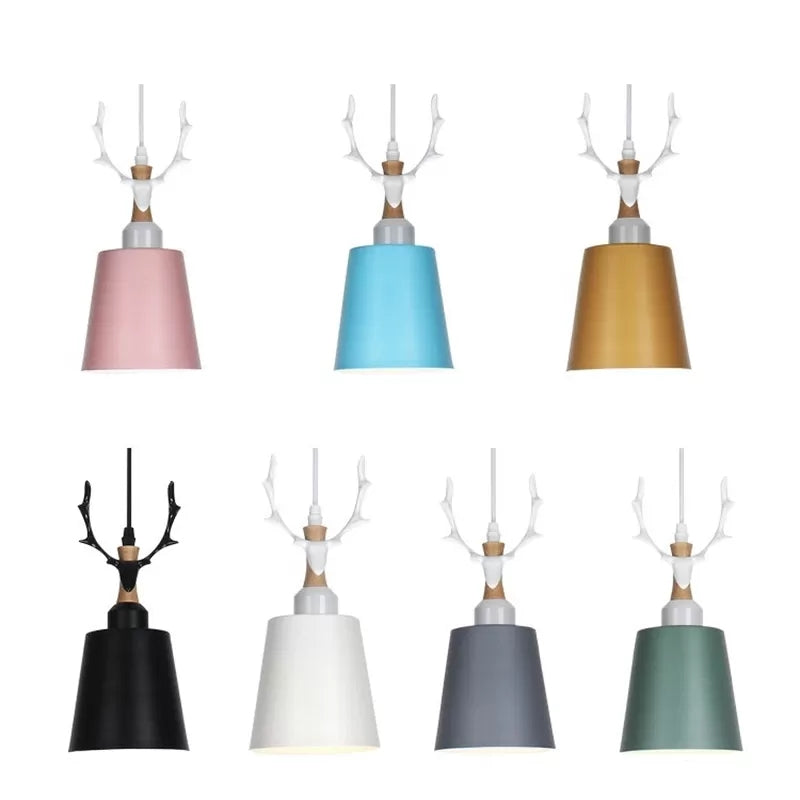 Macaron Style Bucket Hanging Light with Antlers 1 Light Metal Pendant Light for Balcony Foyer Clearhalo 'Ceiling Lights' 'Pendant Lights' 'Pendants' Lighting' 121270