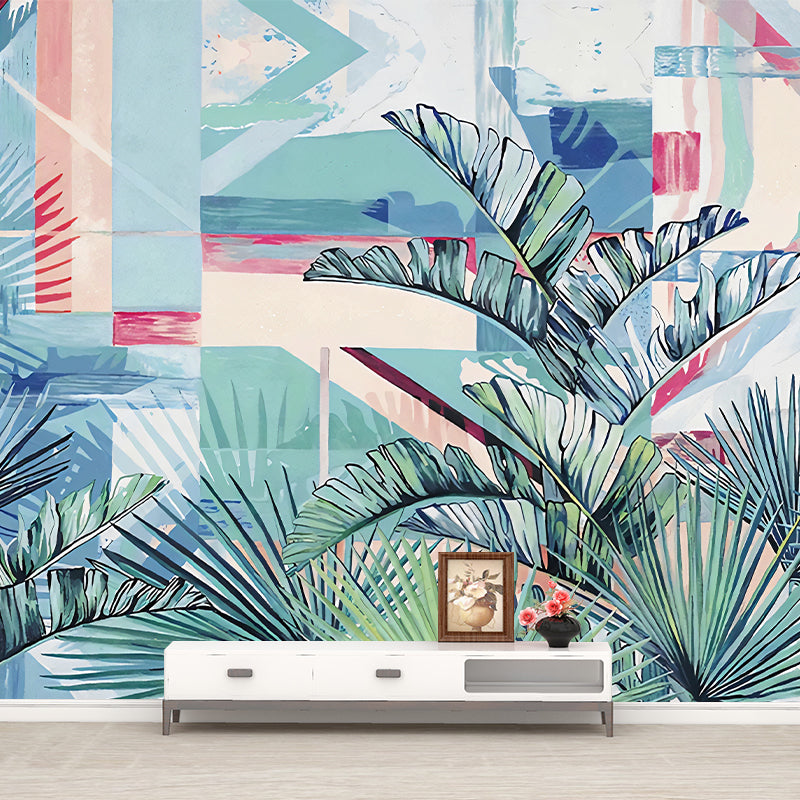 Whole Plants Wall Murals Tropics Leaves Wall Covering in Blue-Green for Living Room Clearhalo 'Wall Decor' 'Wall Mural' 1212943