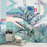 Whole Plants Wall Murals Tropics Leaves Wall Covering in Blue-Green for Living Room Clearhalo 'Wall Decor' 'Wall Mural' 1212944