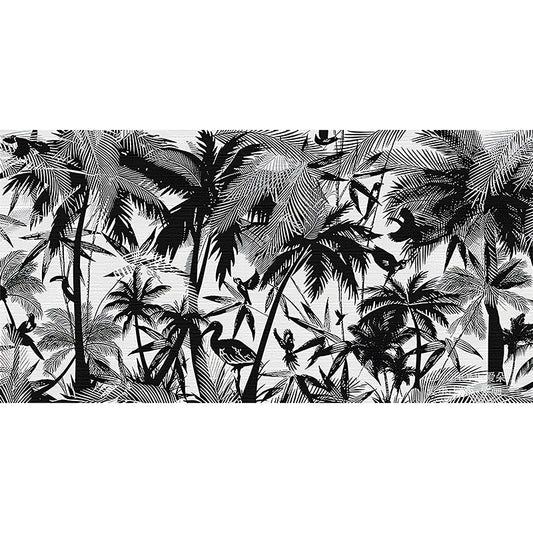 Whole Tropical Wall Paper Murals Black Coastal Palm Trees and Flamingo Painting Wall Art, Made to Measure Clearhalo 'Wall Decor' 'Wall Mural' 1212950