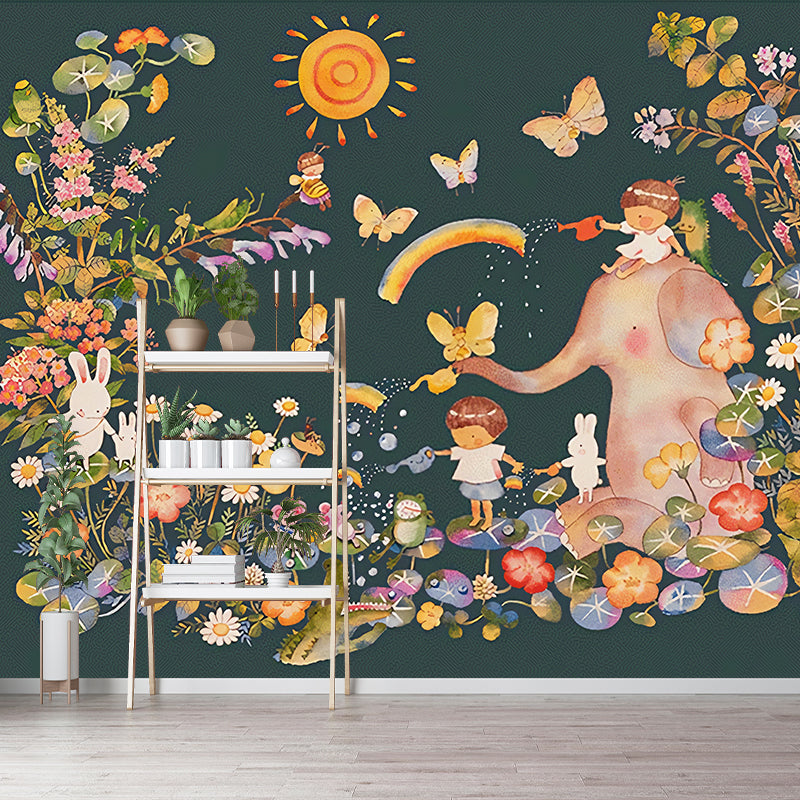 Wonderland Mural Wallpaper Pastel Color Childrens Art Wall Covering for Kindergarten Clearhalo 'Wall Decor' 'Wall Mural' 1213019