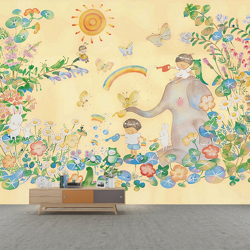 Wonderland Mural Wallpaper Pastel Color Childrens Art Wall Covering for Kindergarten Clearhalo 'Wall Decor' 'Wall Mural' 1213024