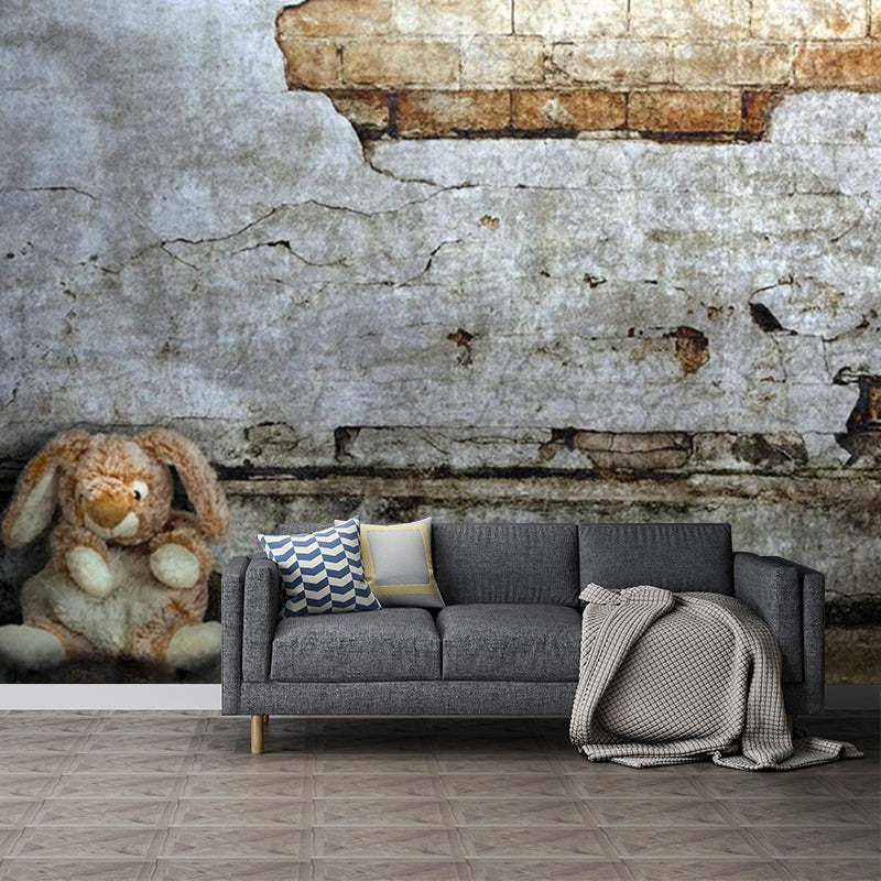 Aged Brick Wall Paper Murals Grey Countryside Wall Decor for Living Room, Custom Made Grey Clearhalo 'Wall Decor' 'Wall Mural' 1213150