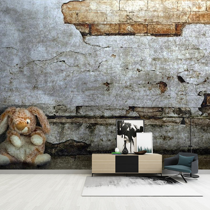 Aged Brick Wall Paper Murals Grey Countryside Wall Decor for Living Room, Custom Made Clearhalo 'Wall Decor' 'Wall Mural' 1213152