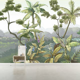 Tropical Plant Mountains Wall Mural Green Moisture Resistant Wall Decor for Home Clearhalo 'Wall Decor' 'Wall Mural' 1213167