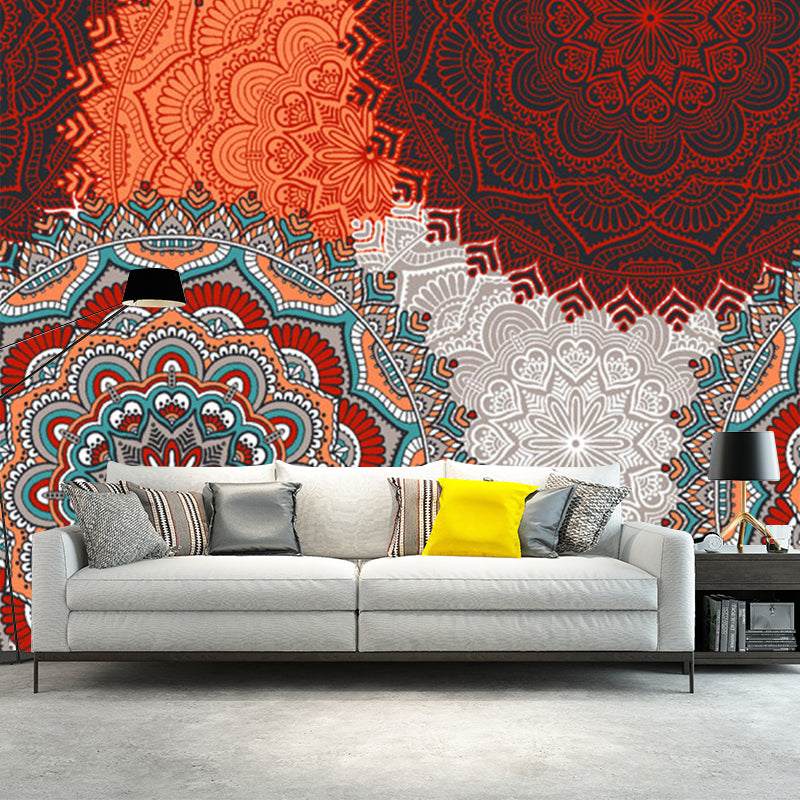 Abstract Flowers Murals Wallpaper Bohemia Non-Woven Cloth Wall Art in Orange Red Clearhalo 'Wall Decor' 'Wall Mural' 1213426