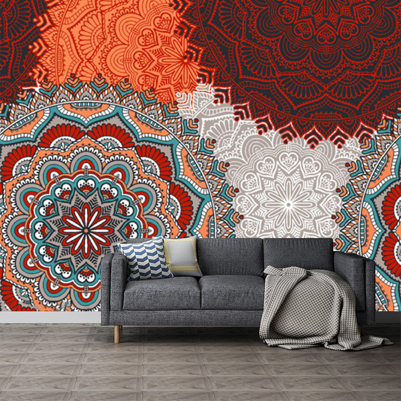 Abstract Flowers Murals Wallpaper Bohemia Non-Woven Cloth Wall Art in Orange Red Clearhalo 'Wall Decor' 'Wall Mural' 1213427