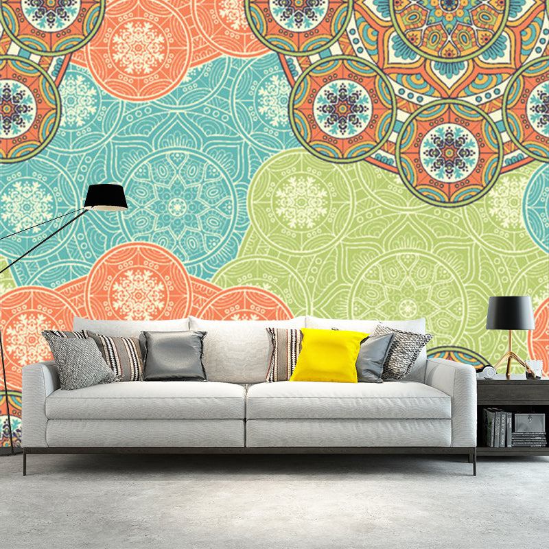 Bohemian Sunflower Wall Paper Mural Orange-Blue Abstract Wall Covering for Living Room Orange-Blue Clearhalo 'Wall Decor' 'Wall Mural' 1213430