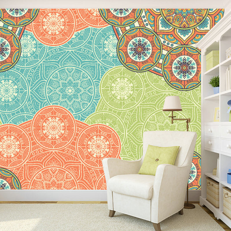 Bohemian Sunflower Wall Paper Mural Orange-Blue Abstract Wall Covering for Living Room Clearhalo 'Wall Decor' 'Wall Mural' 1213431