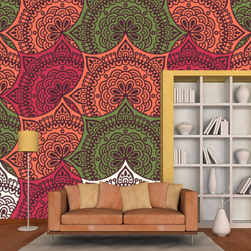 Whole Floral-Print Wall Mural Decal Orange Red Non-Woven Fabric Wall Art, Washable, Custom Size Orange Red Clearhalo 'Wall Decor' 'Wall Mural' 1213440