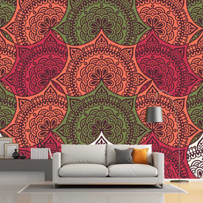 Whole Floral-Print Wall Mural Decal Orange Red Non-Woven Fabric Wall Art, Washable, Custom Size Clearhalo 'Wall Decor' 'Wall Mural' 1213441