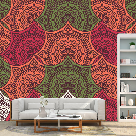 Whole Floral-Print Wall Mural Decal Orange Red Non-Woven Fabric Wall Art, Washable, Custom Size Clearhalo 'Wall Decor' 'Wall Mural' 1213442