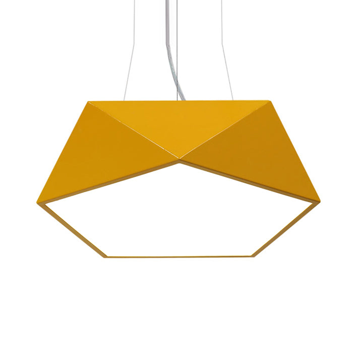 Pentagon Pendant Lighting Contemporary Metal 16.5"/20.5"/24.5" Wide Led White/Black/Yellow Ceiling Lamp Fixture with White Acrylic Diffuser Yellow Clearhalo 'Ceiling Lights' 'Modern Pendants' 'Modern' 'Pendant Lights' 'Pendants' Lighting' 121496